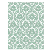 Jade Green Damask pattern Post Card