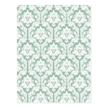 Jade Green Damask Pattern Postcards