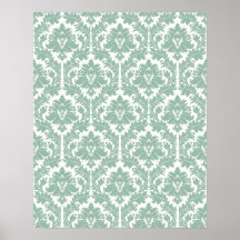 Jade Green Damask pattern Print