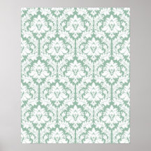 Jade Green Damask Pattern Print