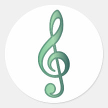 Jade Green Treble Clef Round Stickers