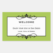 Jade green wrought iron frame out of town gift bag stickers