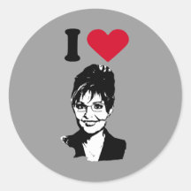 J'aime le coeur Sarah Palin de Sarah Palin/I Adhésif Rond
