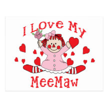 J'aime ma poupée et coeurs de chiffon de MeeMaw Cartes Postales