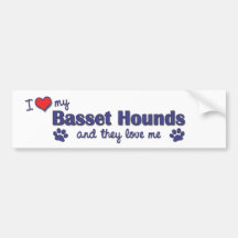 J'aime mes chiens de basset (les chiens multiples) autocollant pour voiture