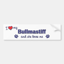J'aime mon Bullmastiff (le chien femelle) Autocollant Pour Voiture