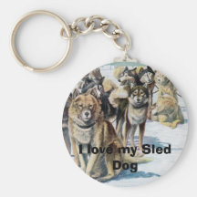 J'aime mon chien de traîneau Keychain Porte-clefs