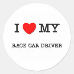 J'aime mon PILOTE DE VOITURE DE COURSE Autocollants