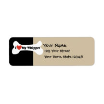 J'aime mon whippet - os de chien étiquettes d’adresse retour
