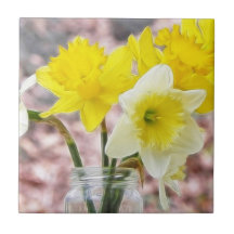 Jam Jar Vase Full Of Daffodils Ceramic Tiles