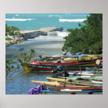 Jamaica Fishing Boats Negril River Photo Postcard Poster