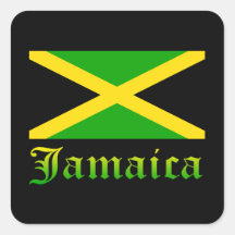 Jamaica Flag, Black, Green and Yellow Square Stickers