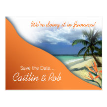 Jamaica Save The Date (papaya orange) Postcard