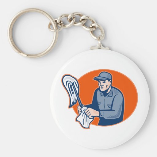 Janitor Cleaner With Mop Cleaning Retro Key Chain