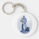 Janitor Cleaner With Mop Cleaning Retro Keychain