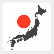 Japan map outline and circle square stickers