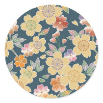 Japan, Sakura, Kimono, Origami, Chiyogami, Flower, Round Stickers