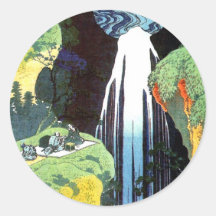 Japanese Art Hokusai Amida Waterfall Fine Art Round Sticker