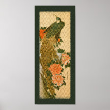 Japanese Art Peacock Flowers Poster