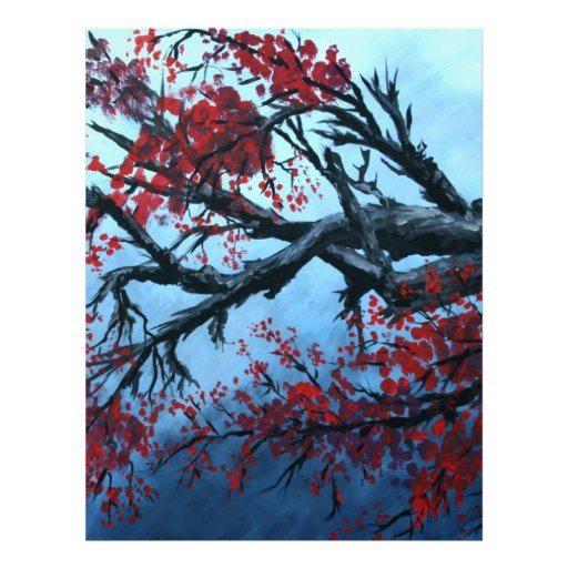 japanese cherry blossom flower tree  oriental art personalized letterhead