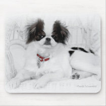 Japanese Chin Puppy on White Wicker Chair Mouse Mats