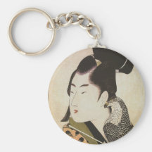 Japanese Falconer in a Kimono Vintage Art Keychain