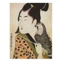 Japanese Falconer in a Kimono Vintage Art Postcards
