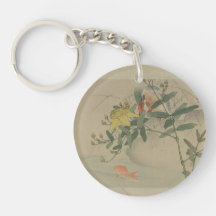 Japanese Flowers and Stream Round Acrylic Key Chain