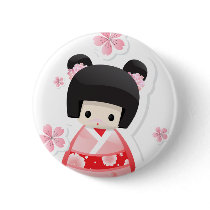 Japanese Geisha Doll - buns series button