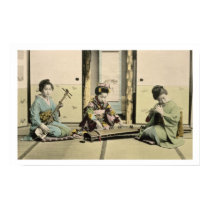 Japanese girls playing the flute, 'koto' and samis posters