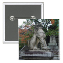 Japanese Guardian Lion Temple Statue Button