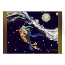 Japanese Koi Fish Universe Fantasy Greeting Card