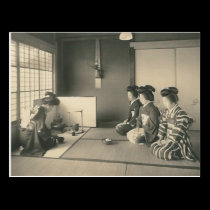 Japanese ladies sitting on floor postcards