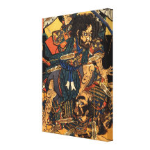 Japanese Painting of Samurai Fighting c.1800s Gallery Wrapped Canvas