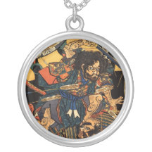 Japanese Painting of Samurai Fighting c.1800s Pendants