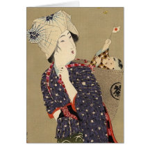 Japanese Painting. Woman with baby c. 1909 Greeting Card