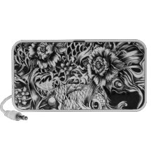 Japanese surf tattoo art from hand illustration. speakers