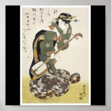 Japanese Woman and Guitar c. mid to late 1810's Poster