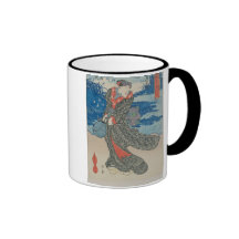 Japanese woman by the sea (colour woodblock print) coffee mug