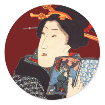 Japanese Woman Reading 2 Round Stickers