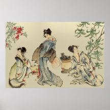 Japanese women in traditional garments print