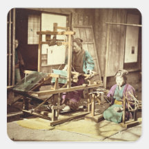 Japanese women weaving, c.1890 (hand-coloured phot sticker