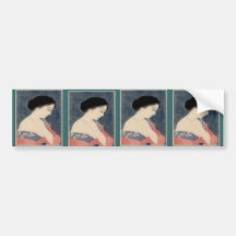 Japanese Woodblock Art Applying Makeup Bumper Stickers