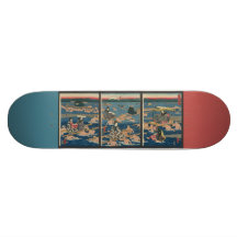 Japanese Woodblock Print,  Beauties on a Pilgrimag Skate Board