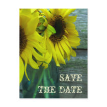 Jar Of Sunflowers Barnwood Fall Save The Date Post Cards