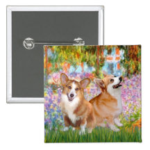 Jardin - Corgis de Gallois de Pembroke (deux) Pin's Avec Agrafe