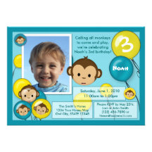 Jaune bleu d'invitation d'anniversaire de singe (p