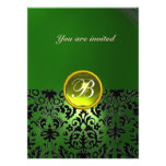 Jaune de vert de MONOGRAMME de GEMME de DAMASSÉ Bristol Personnalisé