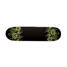 Jaune et noir tropicaux de motif de fleurs plateaux de planche à roulettes