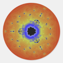 Jaune orange de mandala de fractale de paon adhésifs ronds